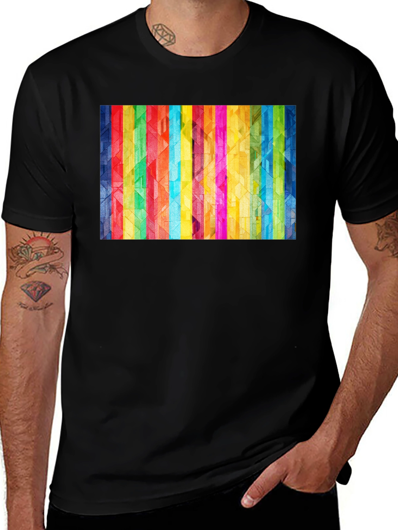 Geometric Rainbow Stripe Graphic Tee