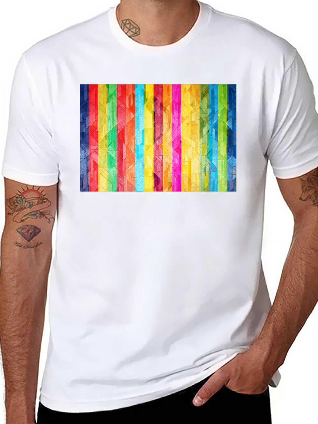 Geometric Rainbow Stripe Graphic Tee