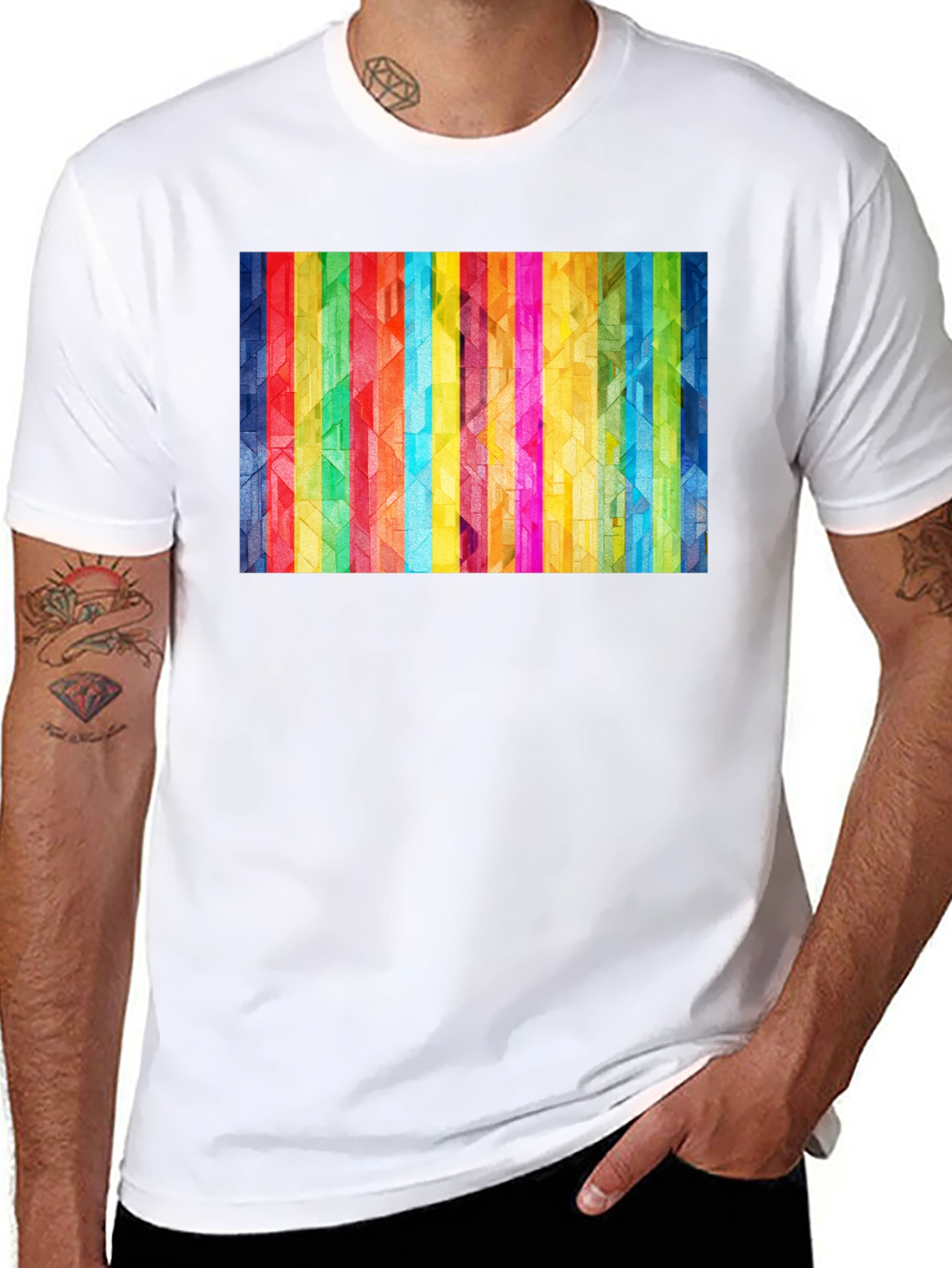 Geometric Rainbow Stripe Graphic Tee