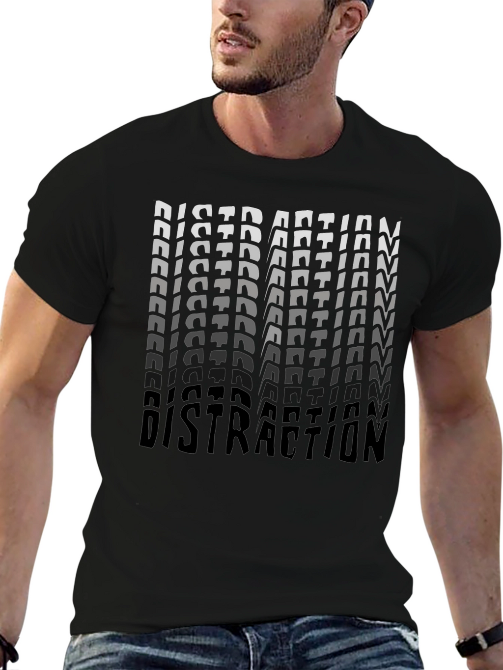 Distraction Graphic Print Black T-Shirt