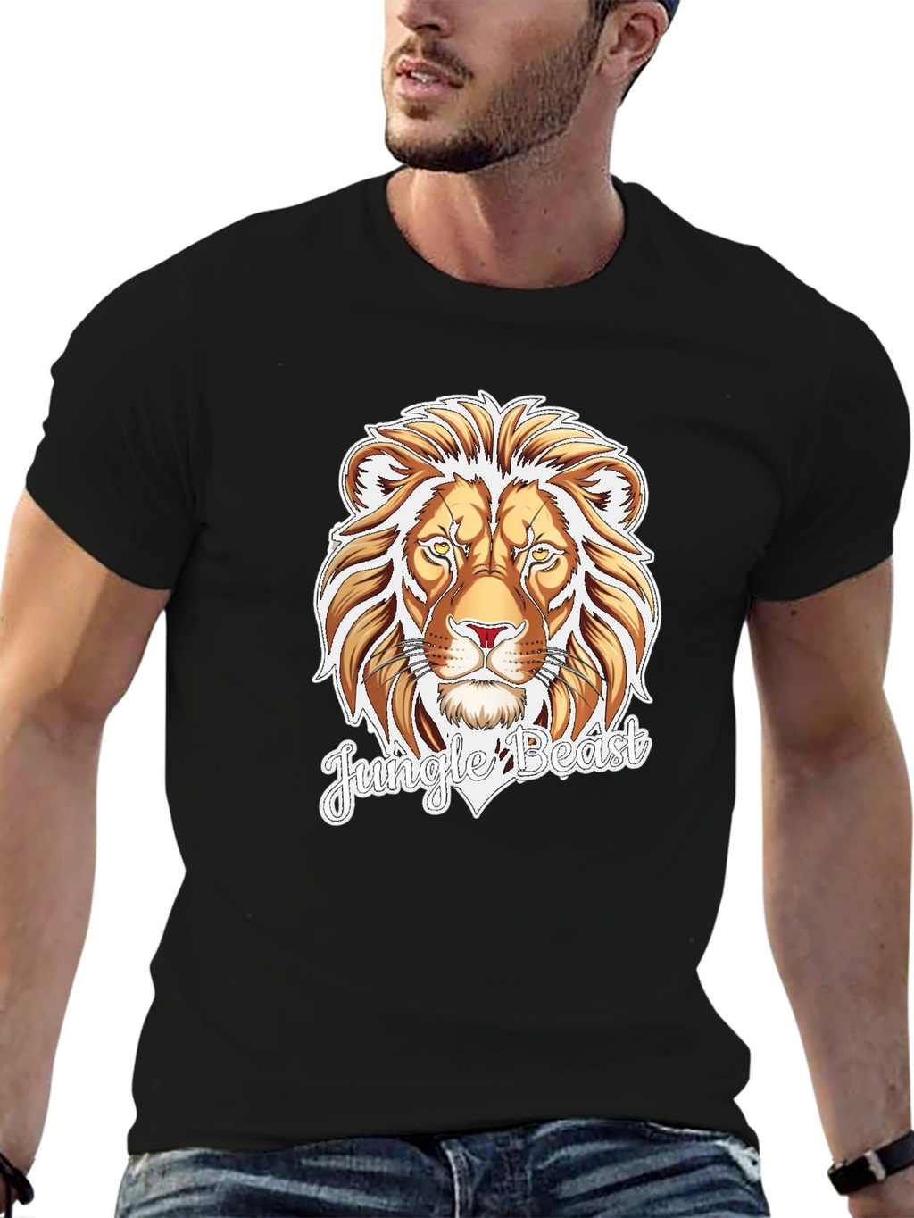 Jungle Beast Lion Graphic Tee - Black Cotton T-Shirt