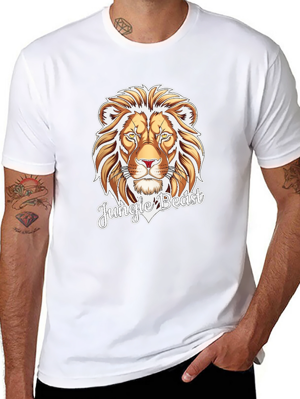 Jungle Beast Lion Graphic Tee - Black Cotton T-Shirt