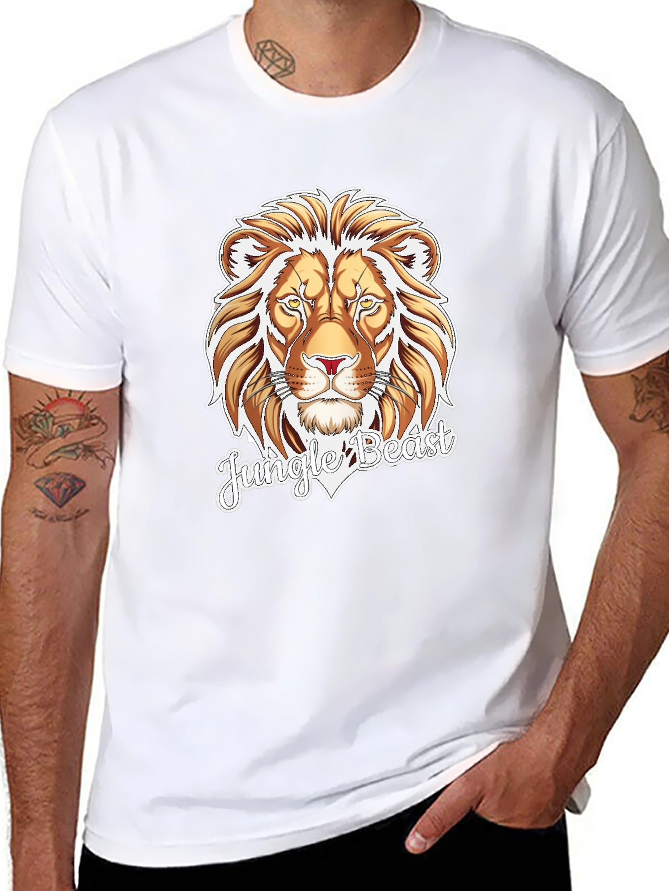 Jungle Beast Lion Graphic Tee - Black Cotton T-Shirt