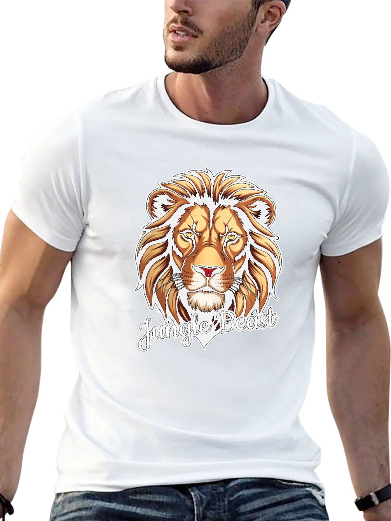 Jungle Beast Lion Graphic Tee - Black Cotton T-Shirt