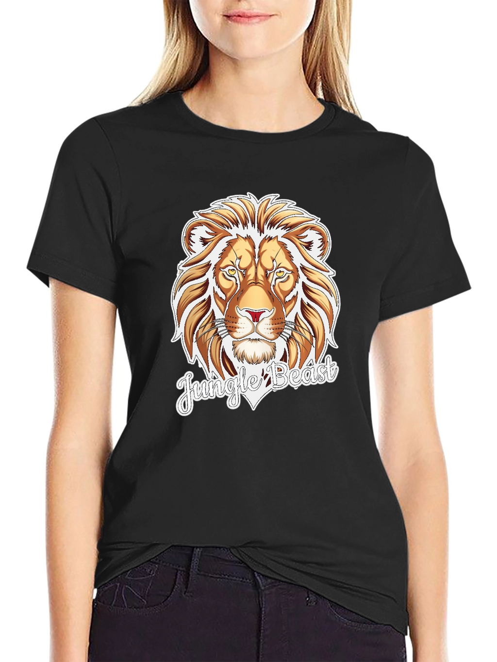 Jungle Beast Lion Graphic Tee - Black Cotton T-Shirt