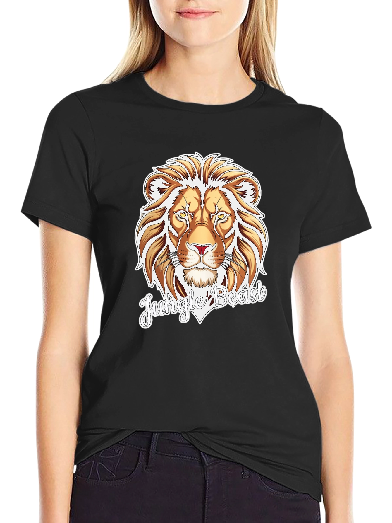 Jungle Beast Lion Graphic Tee - Black Cotton T-Shirt