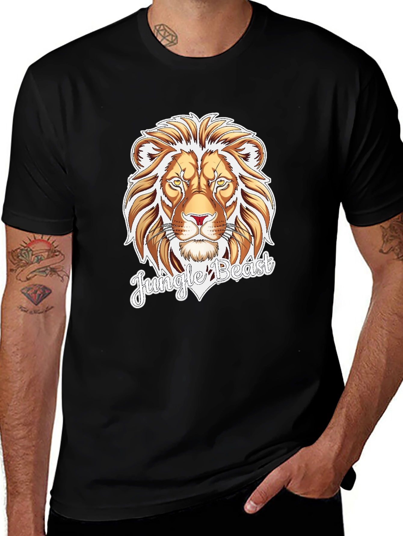 Jungle Beast Lion Graphic Tee - Black Cotton T-Shirt