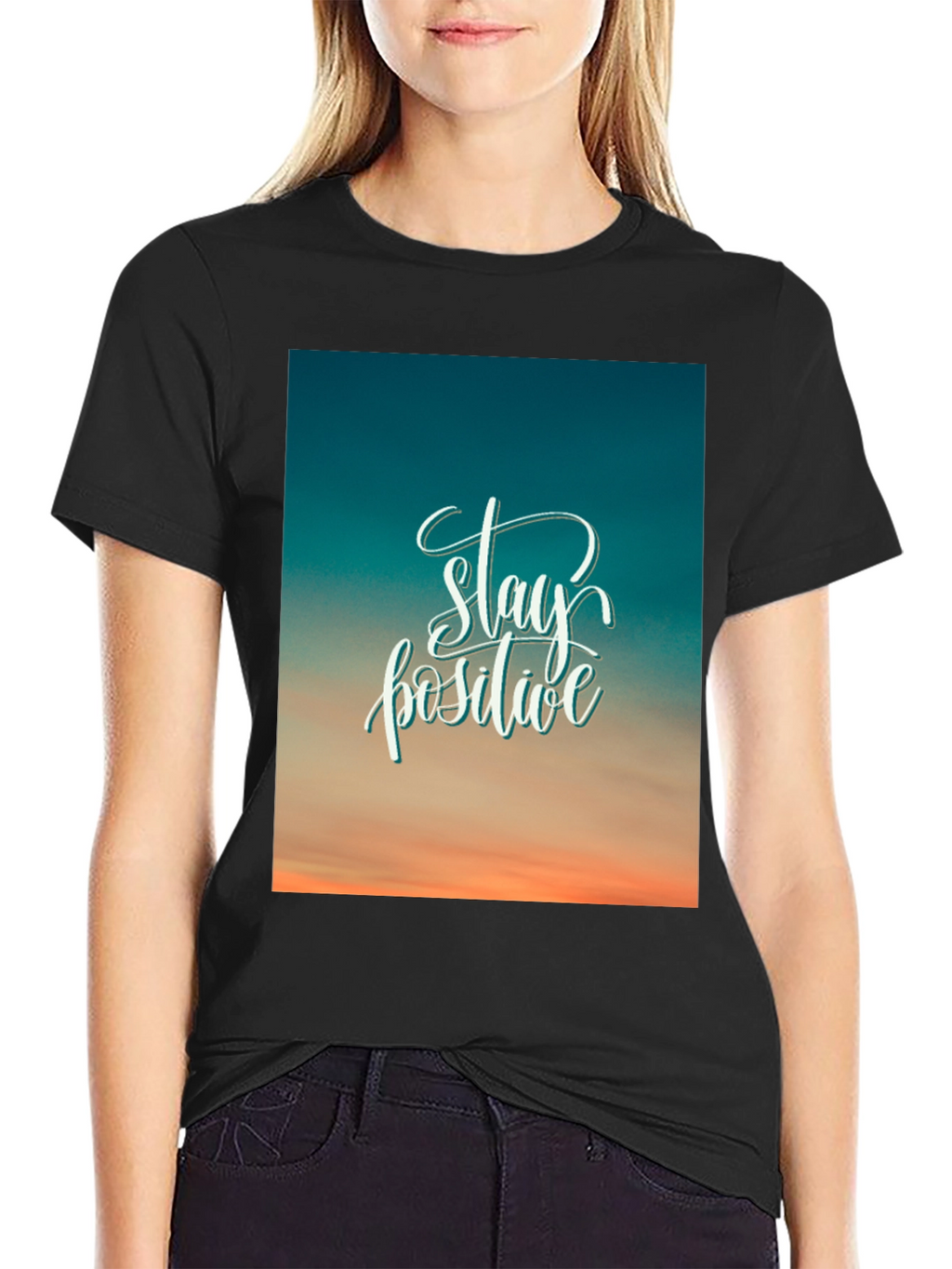 Stay Positive Graphic Tee - Black Cotton