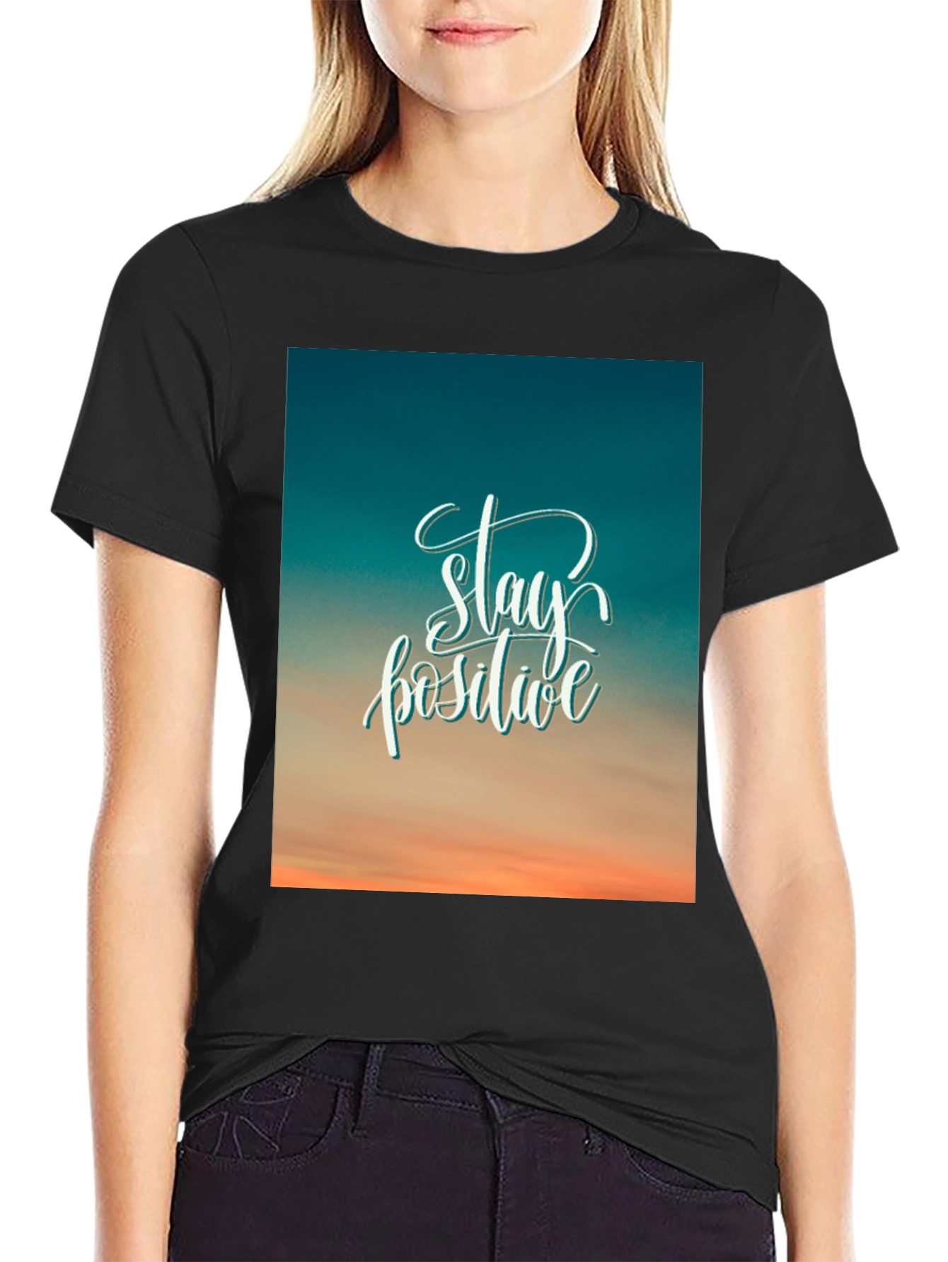 Stay Positive Graphic Tee - Black Cotton