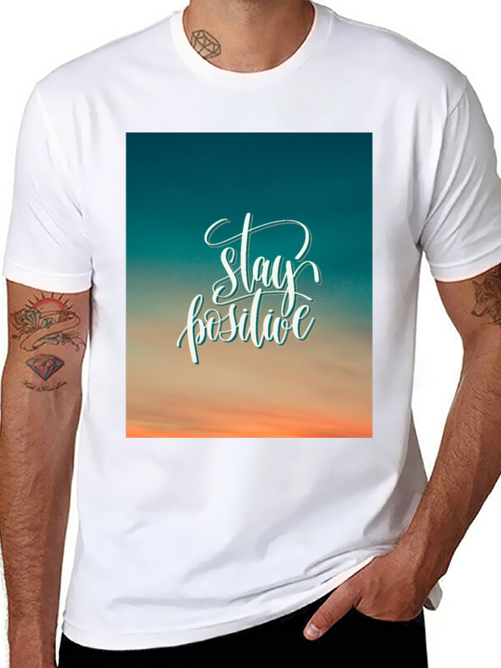 Stay Positive Graphic Tee - Black Cotton