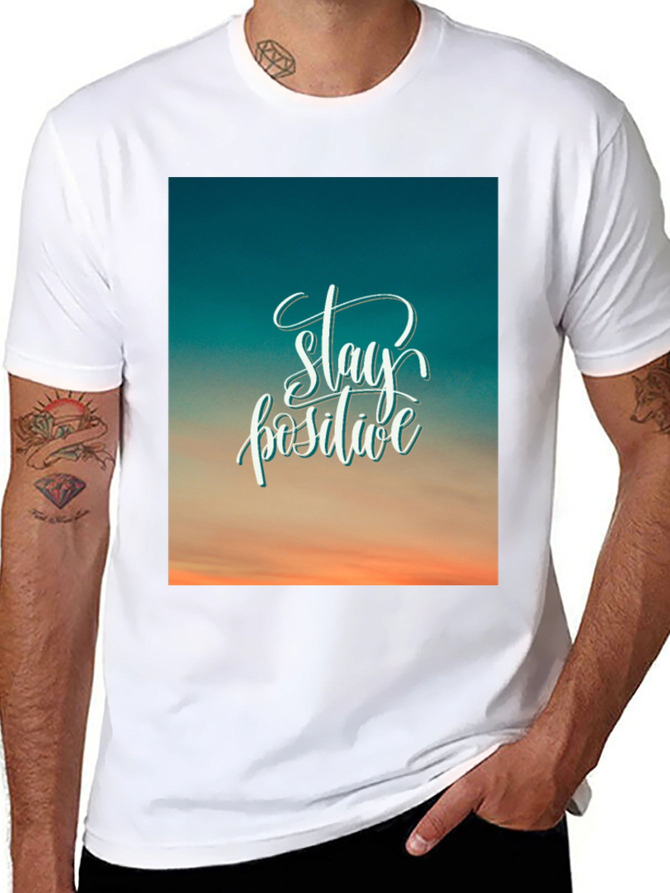Stay Positive Graphic Tee - Black Cotton