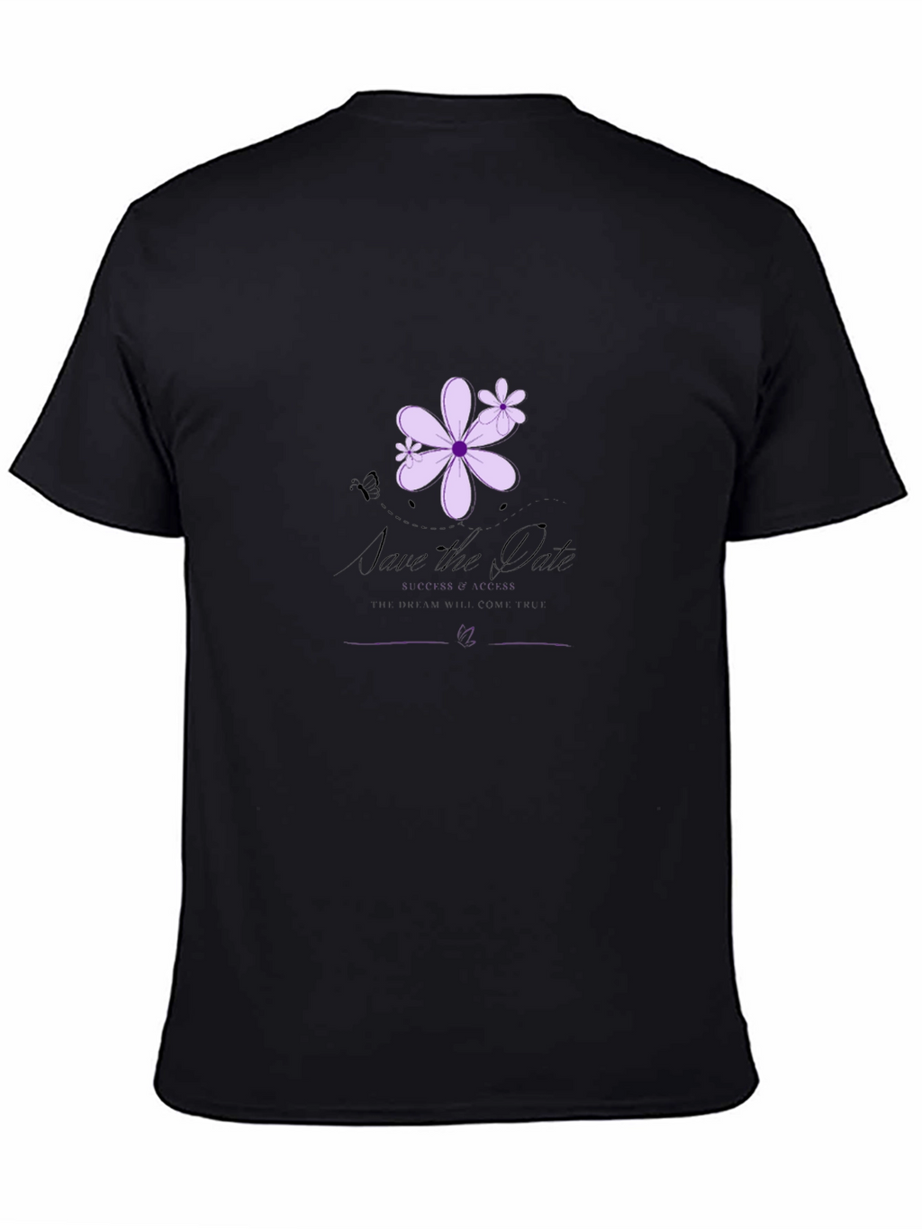 Elegant Black T-Shirt with Floral Save-the-Date Design