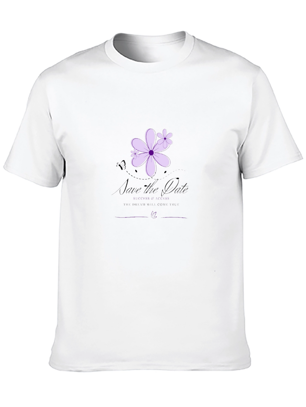 Elegant Black T-Shirt with Floral Save-the-Date Design