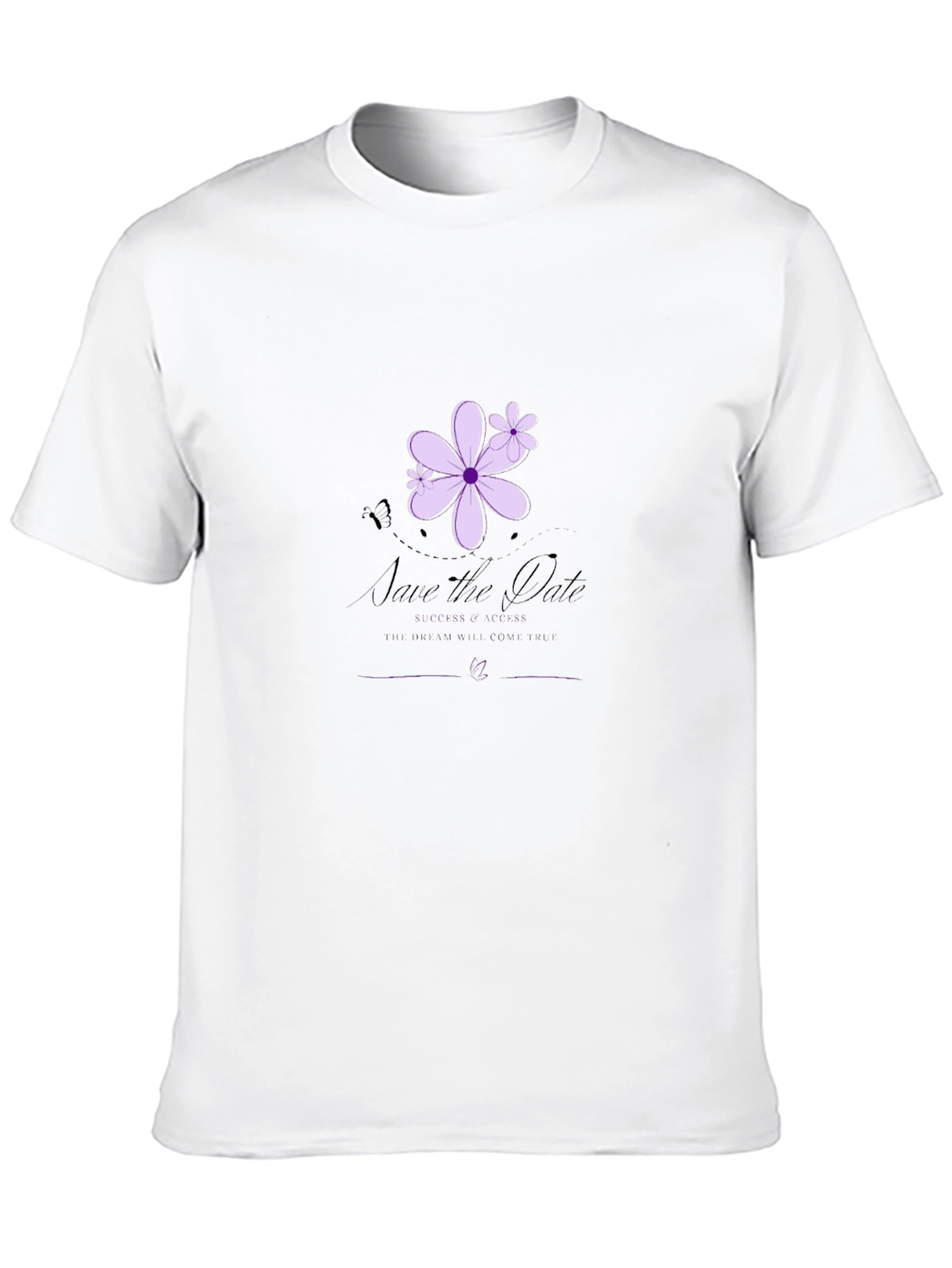Elegant Black T-Shirt with Floral Save-the-Date Design