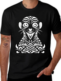 Tribal Meerkat Graphic Tee - Black Cotton Shirt