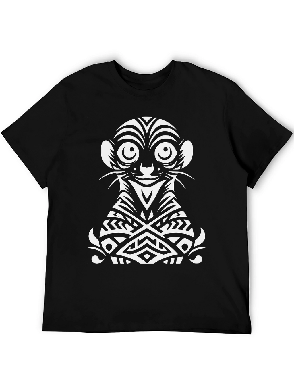 Tribal Meerkat Graphic Tee - Black Cotton Shirt