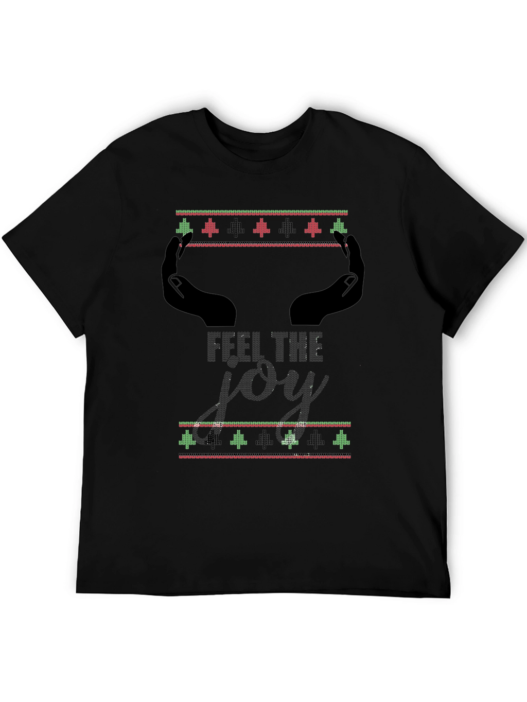 Feel The Joy Christmas Pattern Mens Black T-Shirt
