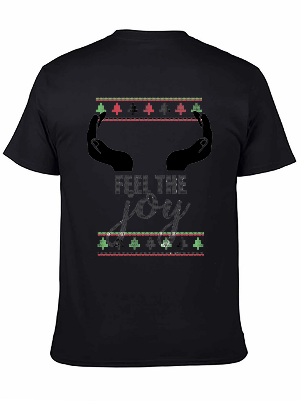 Feel The Joy Christmas Pattern Mens Black T-Shirt