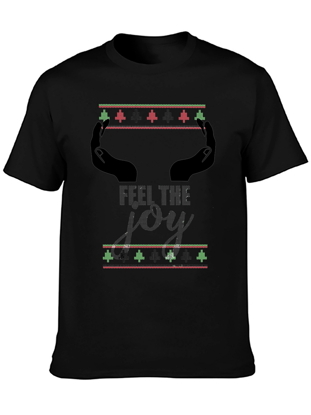 Feel The Joy Christmas Pattern Mens Black T-Shirt
