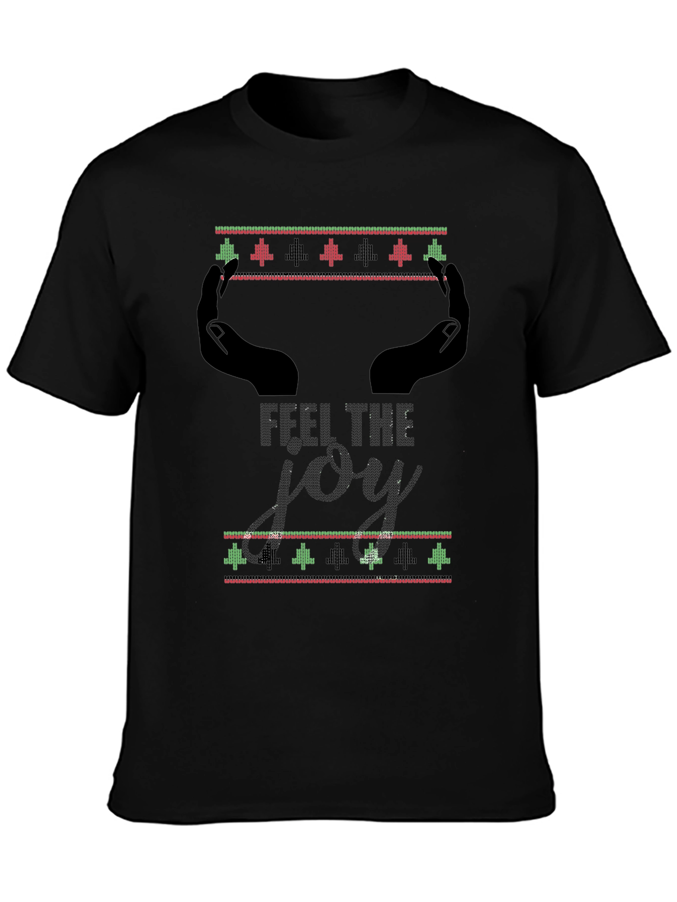 Feel The Joy Christmas Pattern Mens Black T-Shirt