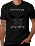 Feel The Joy Christmas Pattern Mens Black T-Shirt
