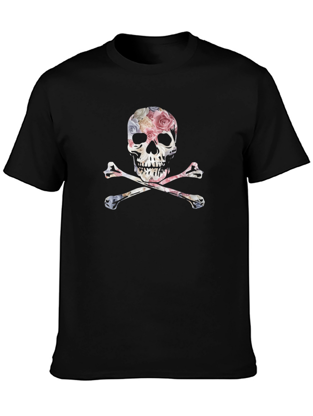 Floral Skull & Crossbones Graphic Tee - Black