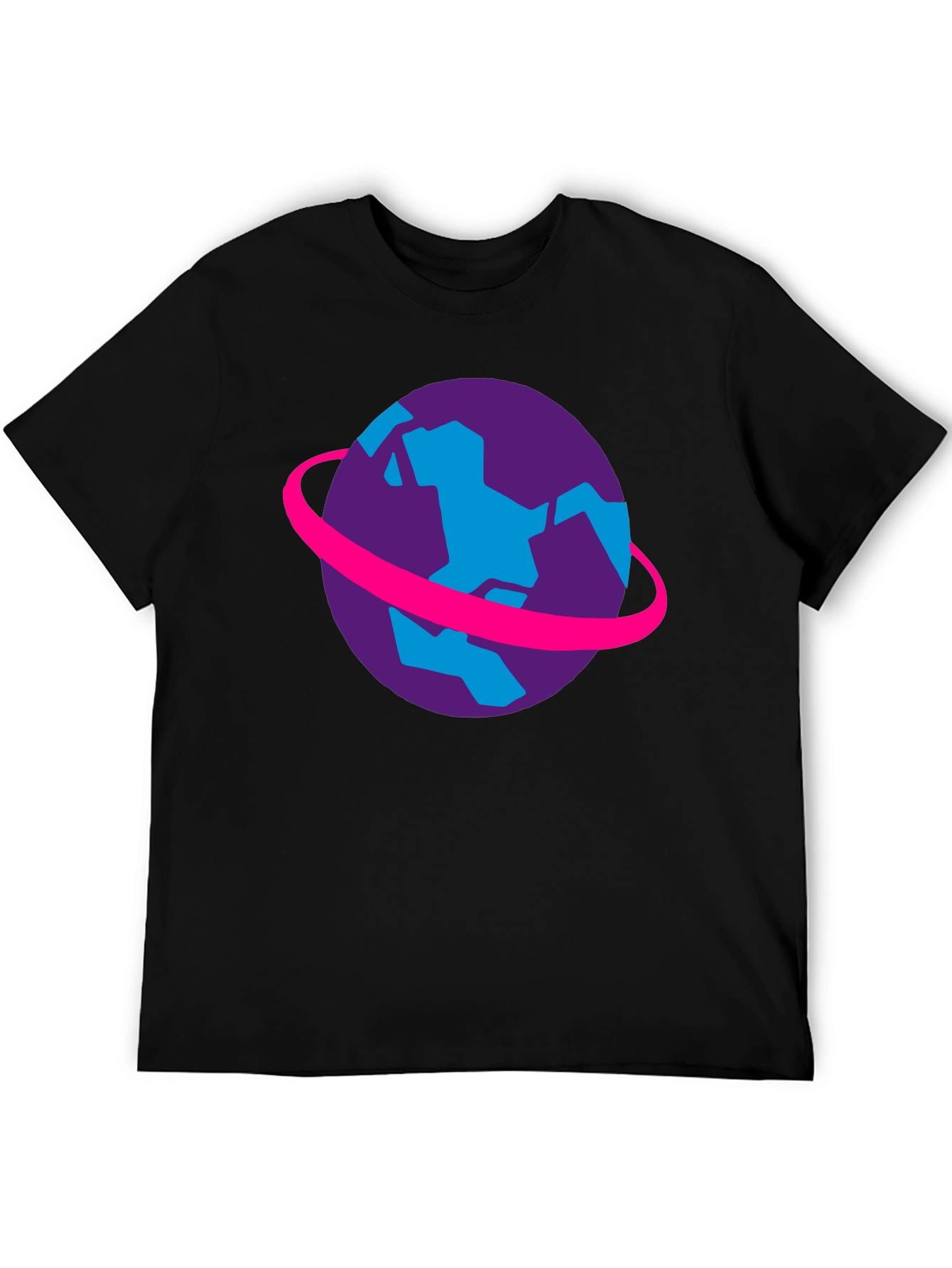 Retro Planet Graphic Tee - Black Cotton T-Shirt