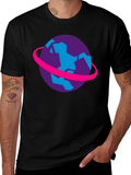 Retro Planet Graphic Tee - Black Cotton T-Shirt