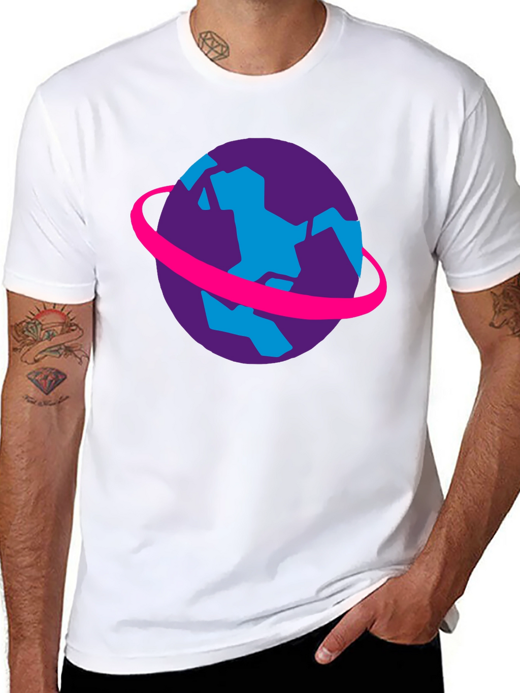 Retro Planet Graphic Tee - Black Cotton T-Shirt