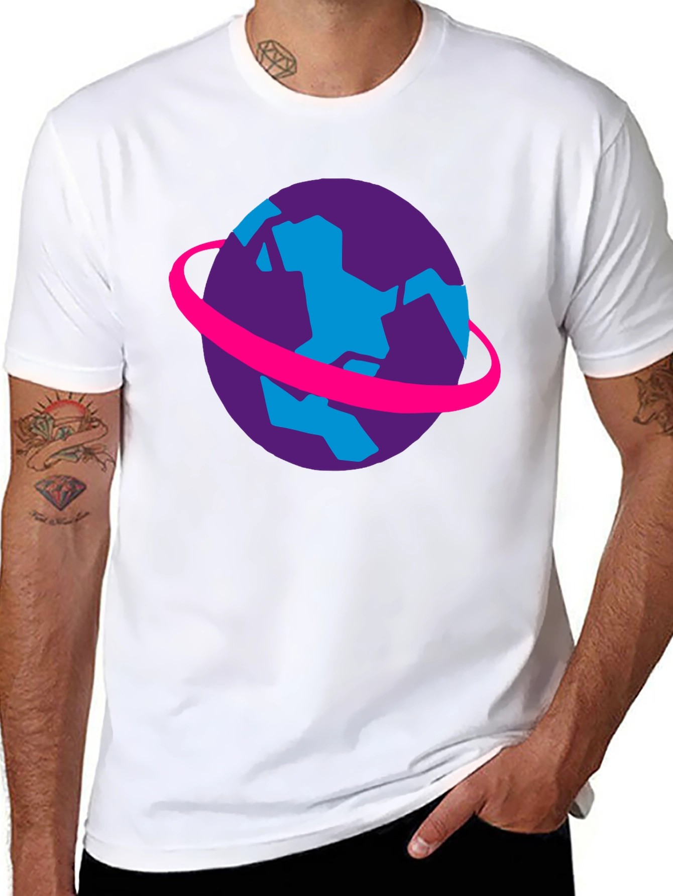 Retro Planet Graphic Tee - Black Cotton T-Shirt