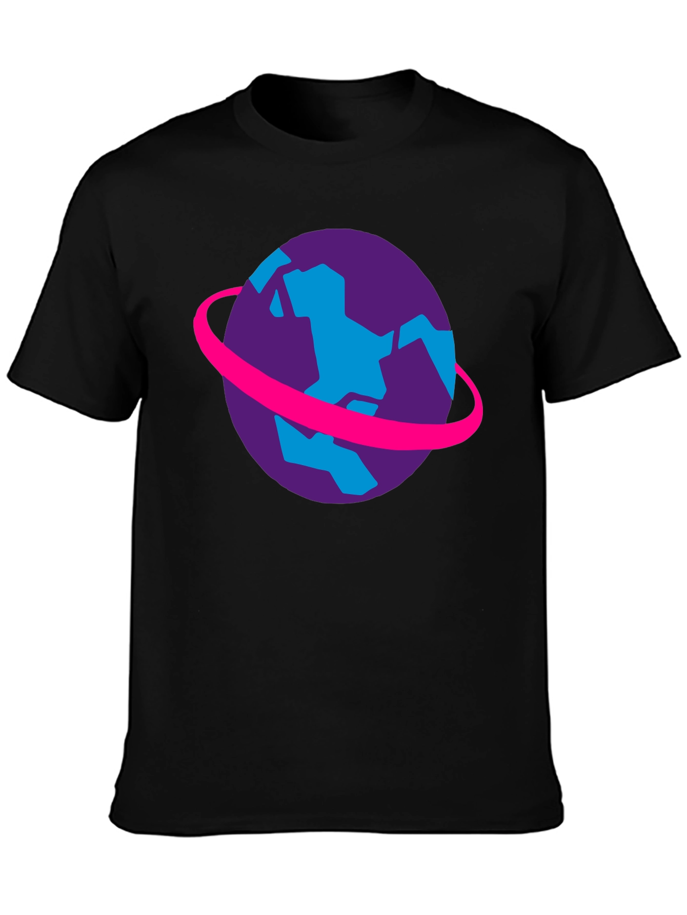Retro Planet Graphic Tee - Black Cotton T-Shirt
