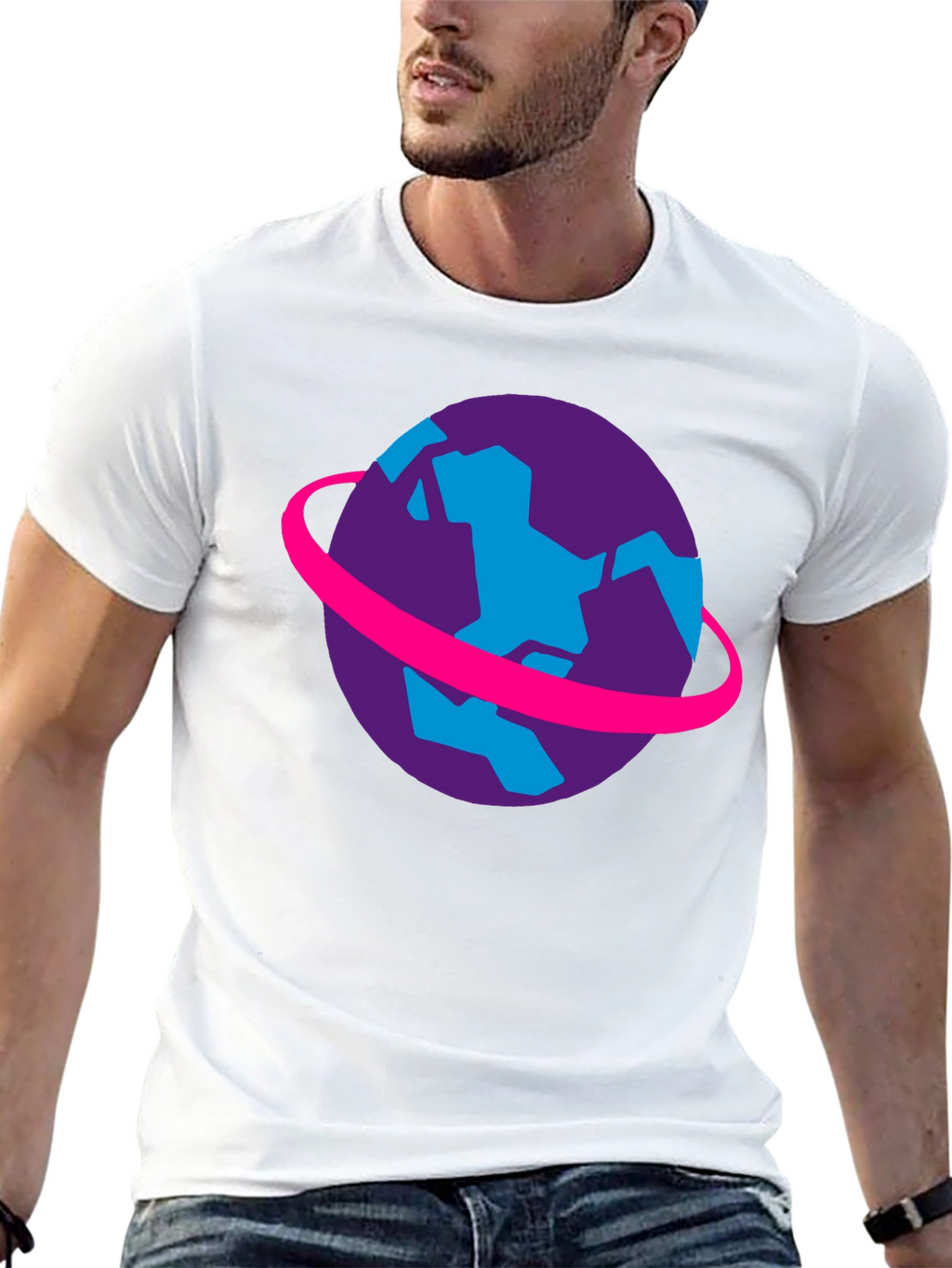 Retro Planet Graphic Tee - Black Cotton T-Shirt