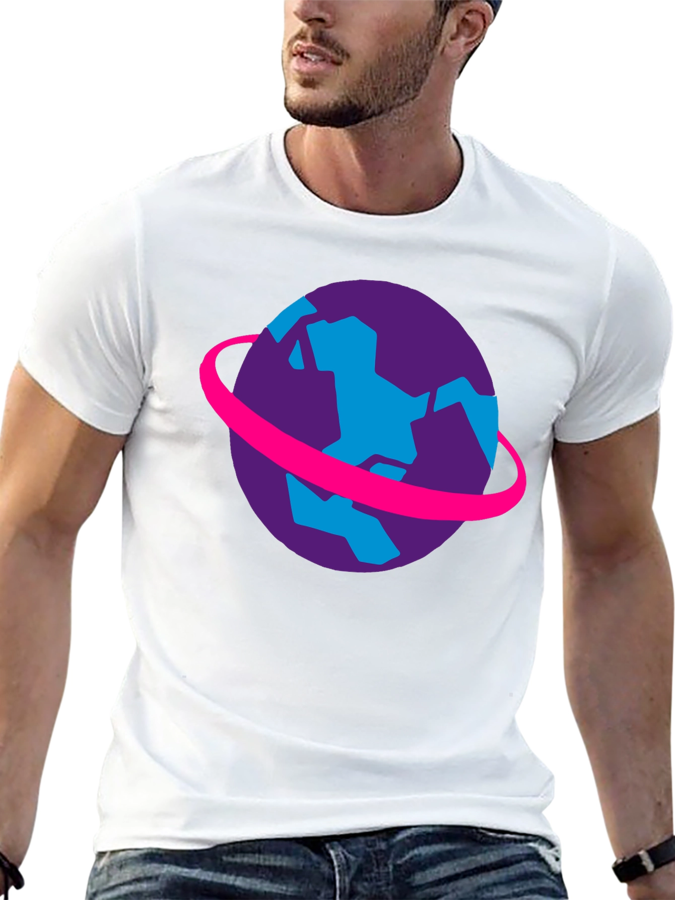 Retro Planet Graphic Tee - Black Cotton T-Shirt