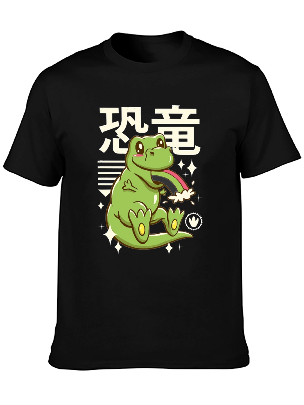 Kawaii Dinosaur Graphic Tee - Black