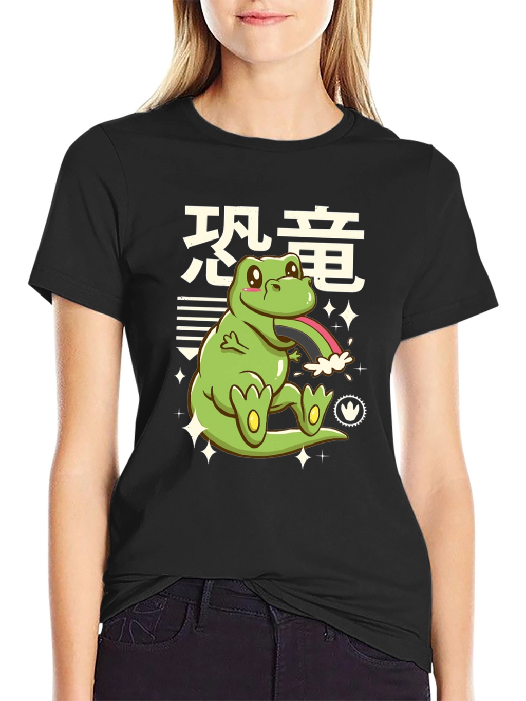 Kawaii Dinosaur Graphic Tee - Black