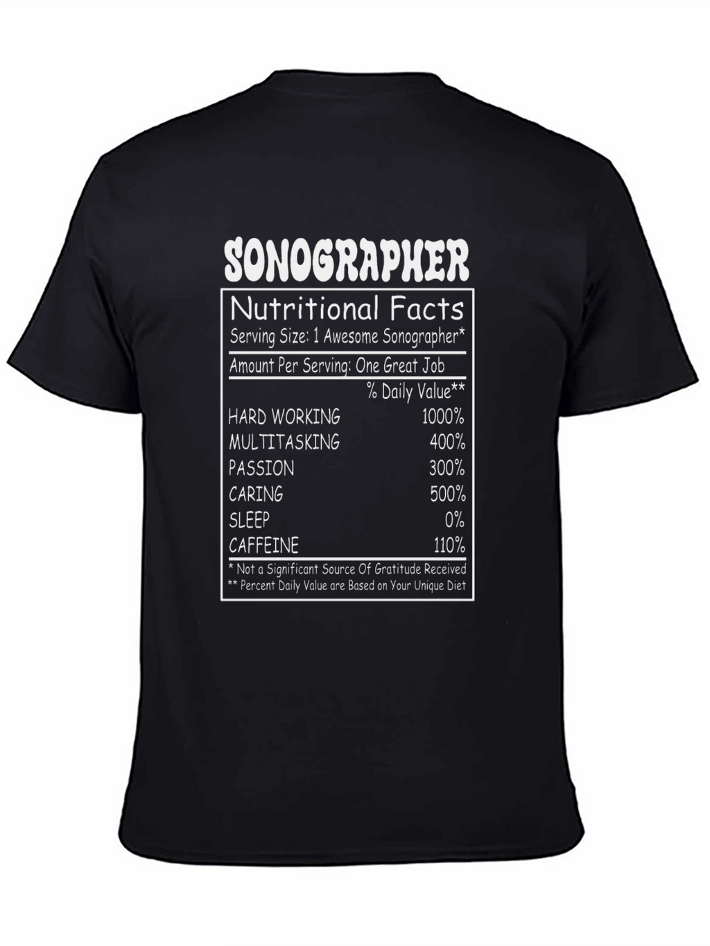 Sonographer Nutritional Facts Graphic T-Shirt