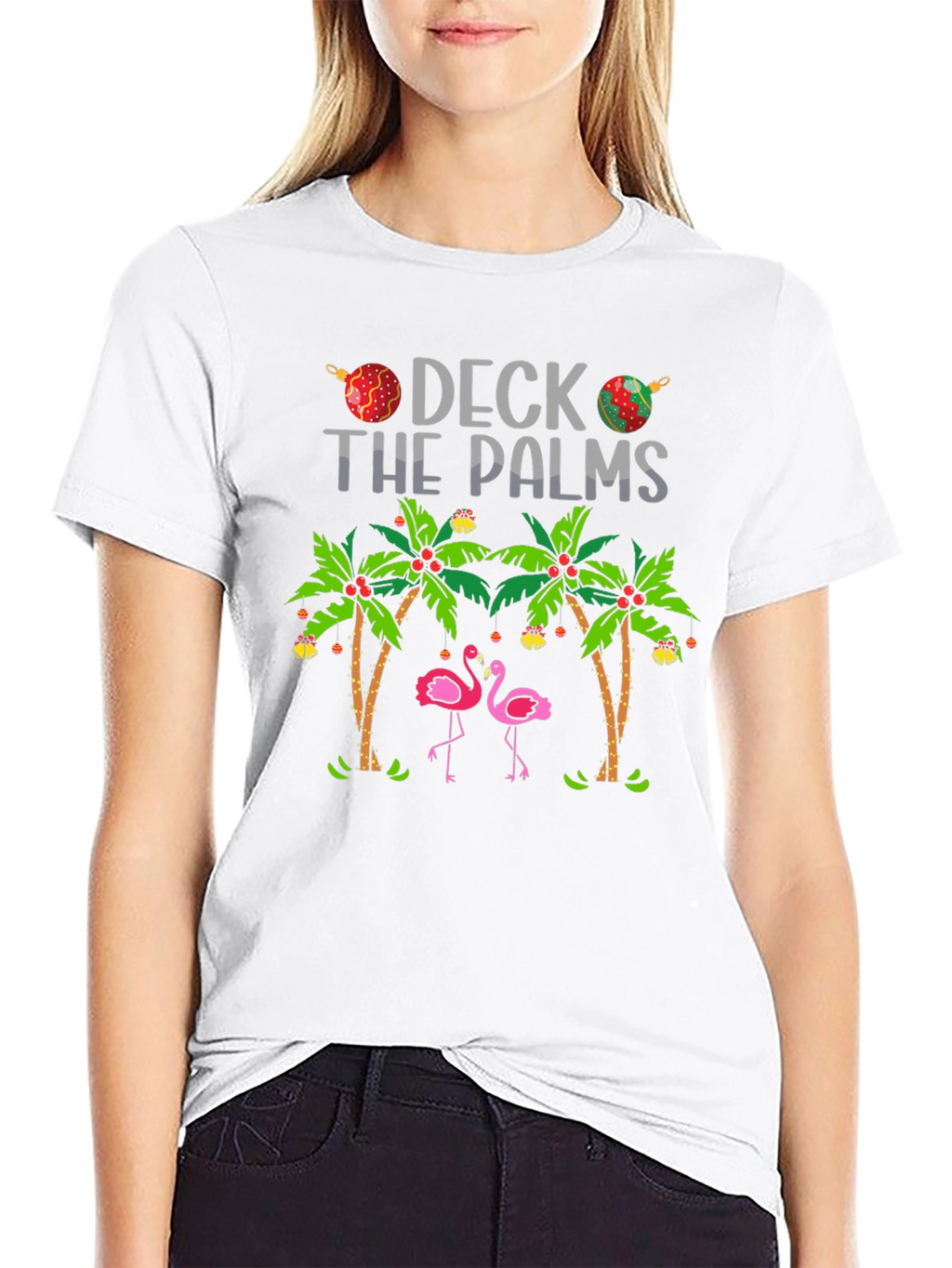 Deck the Palms Flamingo T-Shirt - Holiday Beach Vibes