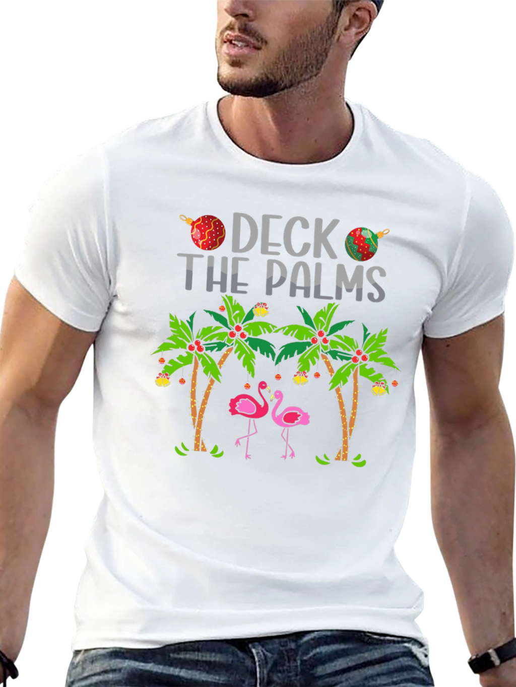 Deck the Palms Flamingo T-Shirt - Holiday Beach Vibes