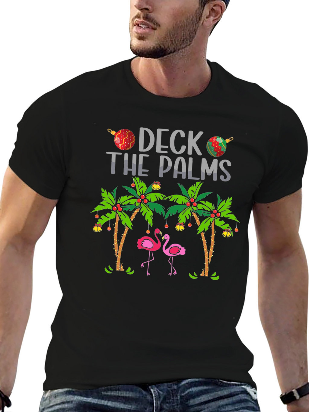 Deck the Palms Flamingo T-Shirt - Holiday Beach Vibes