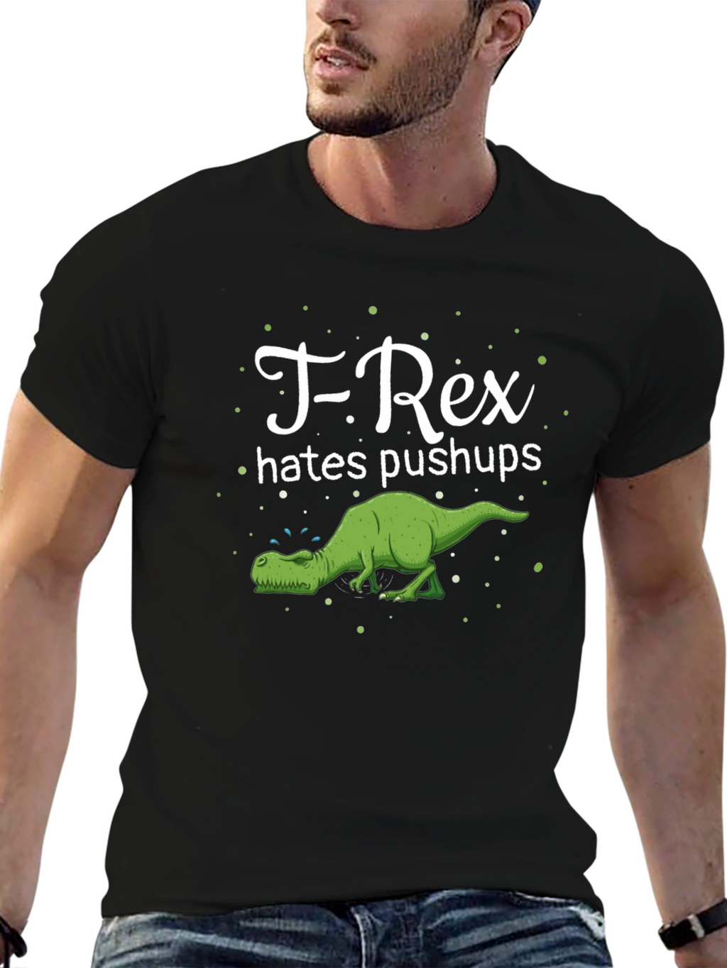 T-Rex Hates Pushups Graphic Tee - Black