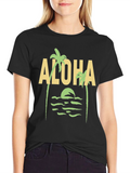Aloha Palm Tree Graphic Tee - Black