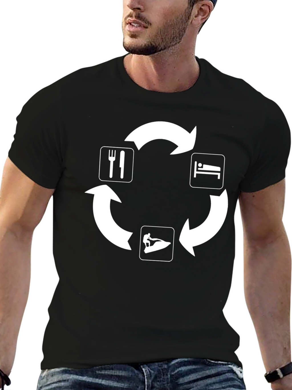 Eat Sleep Jet Ski Repeat Black T-Shirt