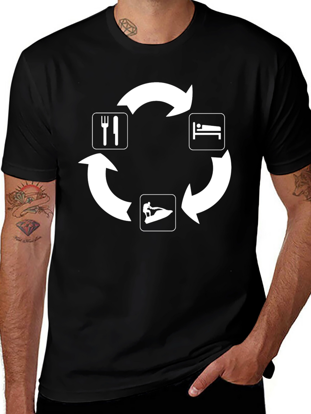 Eat Sleep Jet Ski Repeat Black T-Shirt
