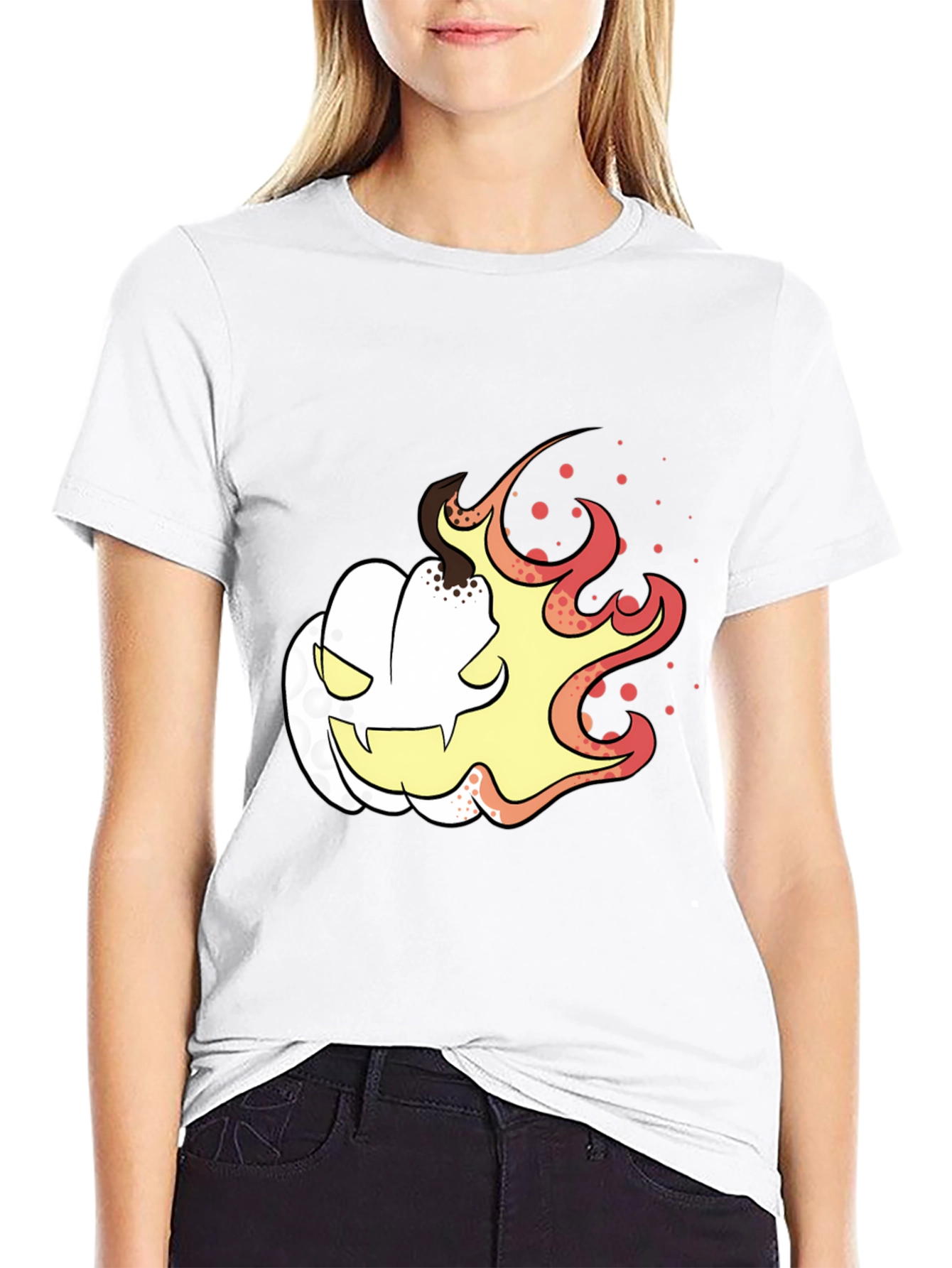 Fiery Pumpkin Graphic Tee - Black Halloween Shirt