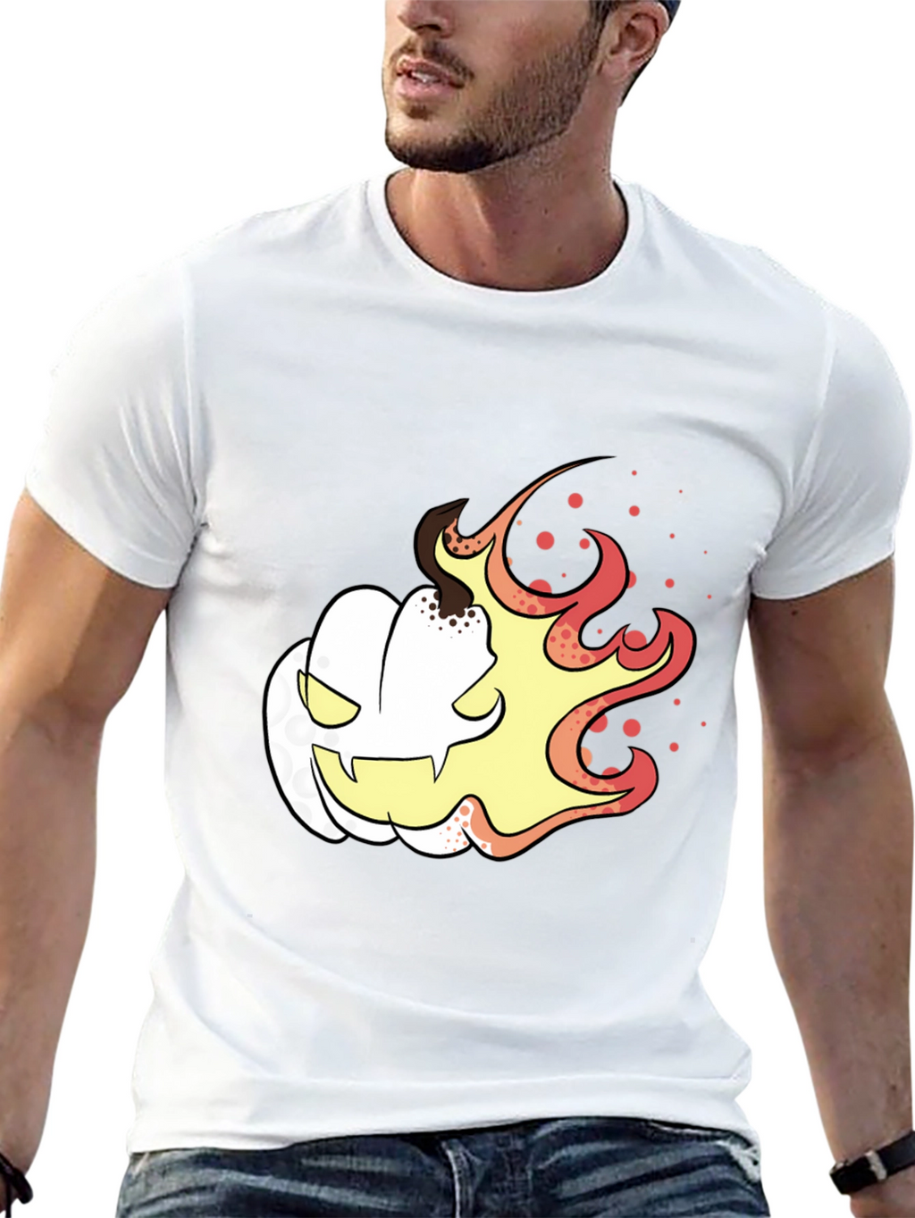 Fiery Pumpkin Graphic Tee - Black Halloween Shirt