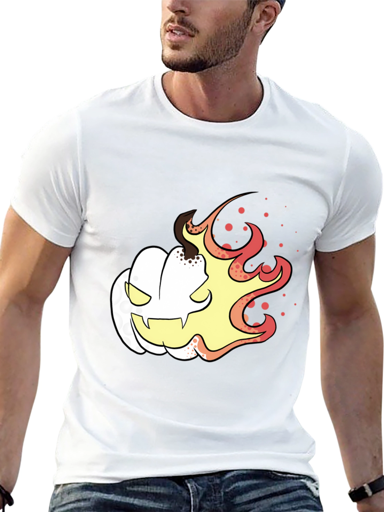 Fiery Pumpkin Graphic Tee - Black Halloween Shirt