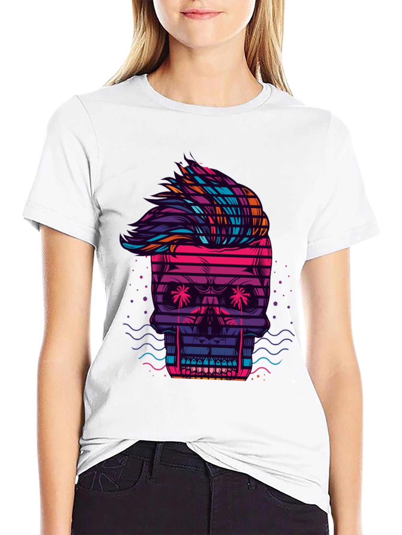 Neon Skull Graphic Tee - Retro Wave Style