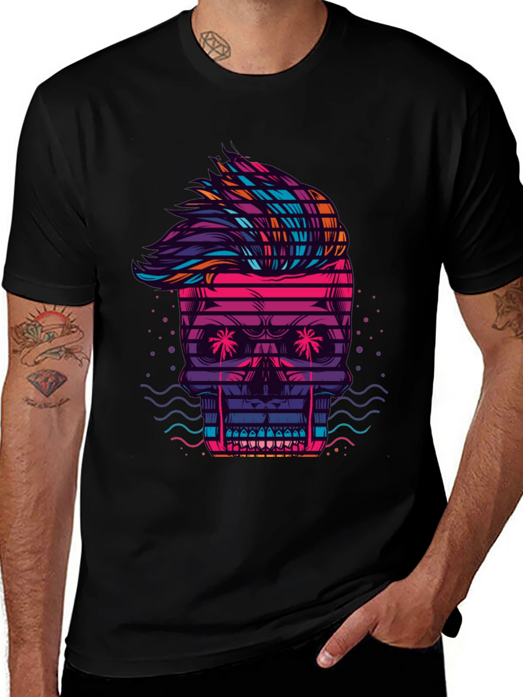 Neon Skull Graphic Tee - Retro Wave Style