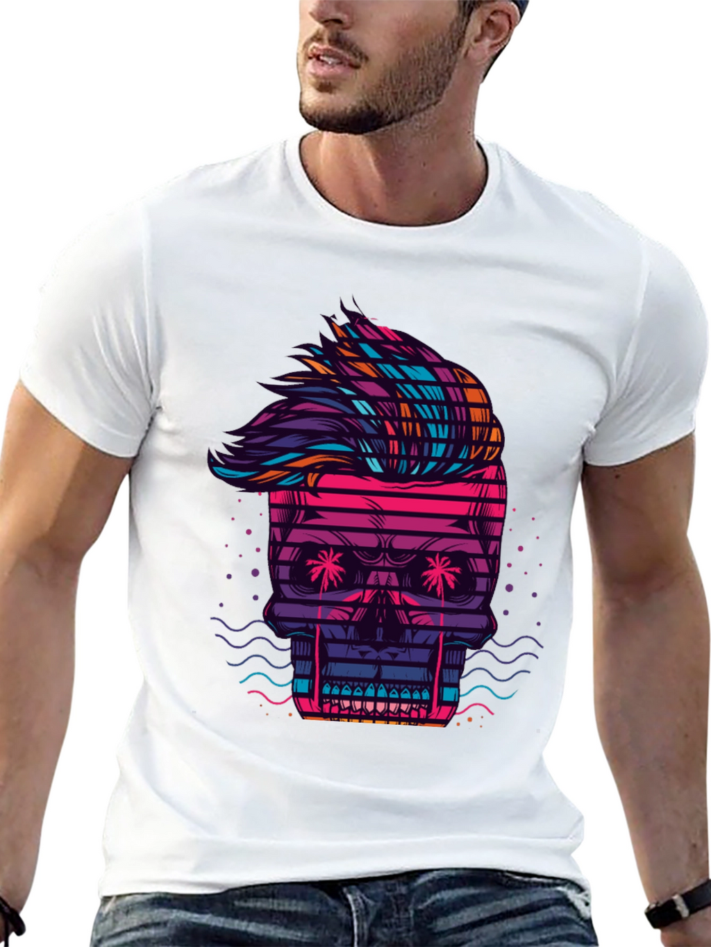 Neon Skull Graphic Tee - Retro Wave Style