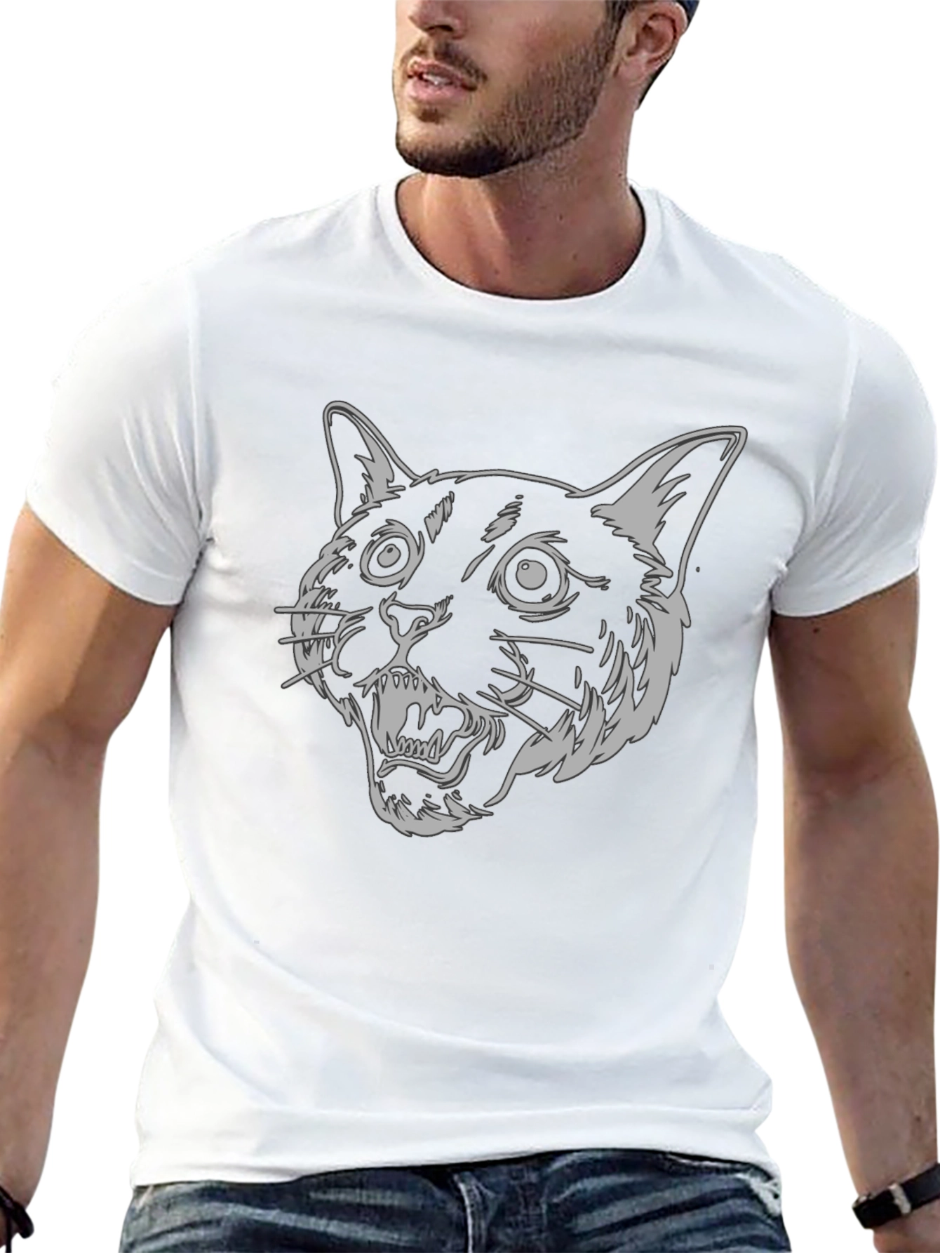 Mens Black T-Shirt - Graphic Cat Design